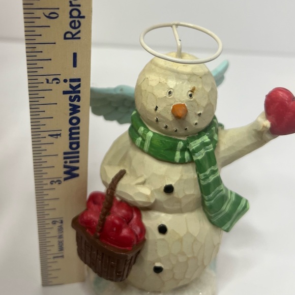 Vintage WINTER WISHES, BUNDLES OF LOVE Snowman 6” In Box Basket Hearts Halo - Picture 4 of 8